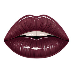 Stylish vector lips with smooth highlights in dark wine shade.