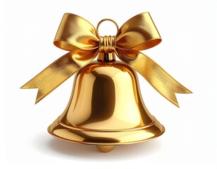 golden bell with red ribbon