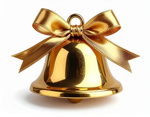 golden bell with red ribbon