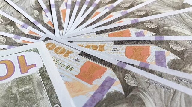 Close-Up of Scattered 100-dollar Bills. Economic Concept