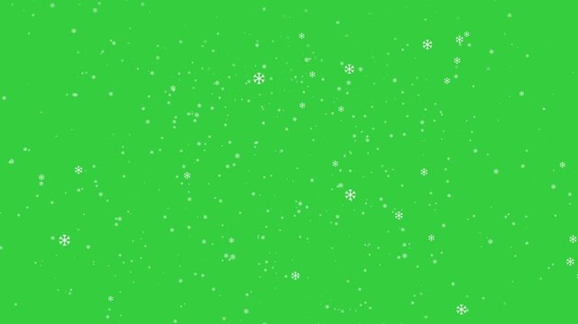 Snowflake particles animation on green background . Animated loop vertical falling snowflakes particles