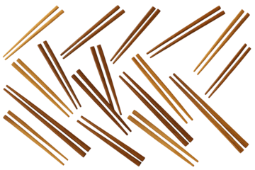 Wooden chopsticks arranged in pattern isolated on transparent background