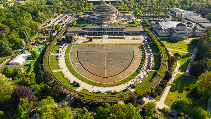 Aerial view of Centennial Hall and Multimedia Fountain in Wroclaw, Poland