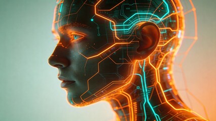 human head with glowing circuit patterns