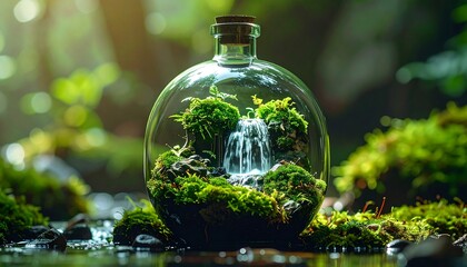 瓶の中の苔箱庭 小さな滝の幻想世界