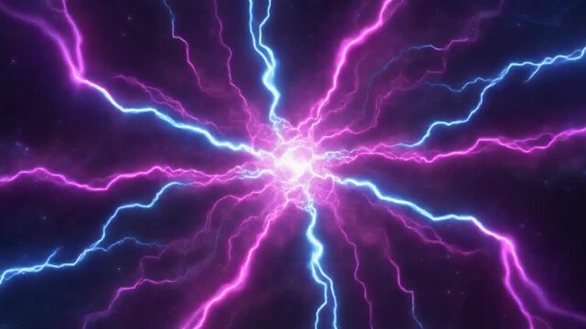 Abstract cosmic background showing a powerful central energy burst creating bright magenta