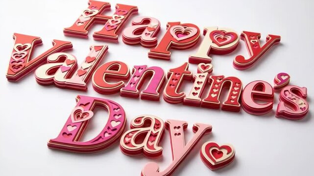 Happy Valentine's Day paper cut typography with hearts and layered red letters 3D render