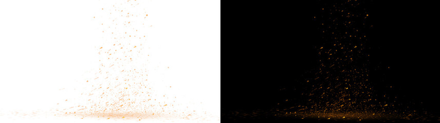 Glowing fire sparks ground burst with rising ember particles, isolated transparent PNG overlay for VFX, compositing, posters, and motion graphics.