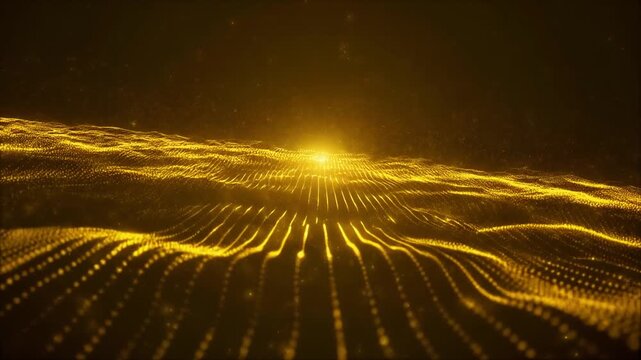 Glowing golden energy particles forming abstract wave patterns