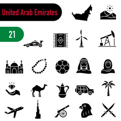 Obraz premium Icons about Emirati traditions, culture, and symbols. A set of solid icons about the United Arab Emirates.