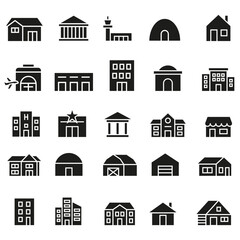 A set of fillable icons of buildings and architectural objects. Various buildings.