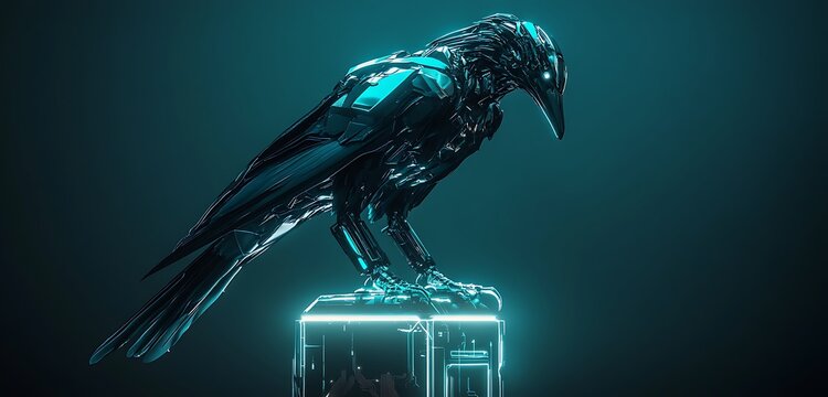 A hyper-realistic futuristic ecosystem where robotic insects with metallic wings pollinate glowing cybernetic flowers, robotic birds with chrome feathers soar through neon skies, robotic land animals 