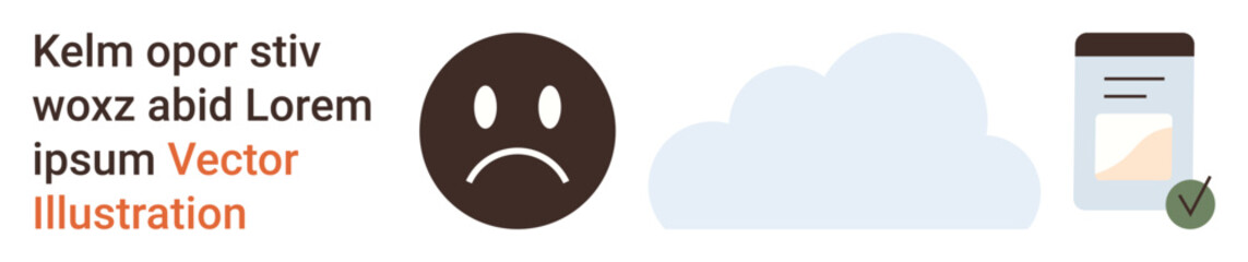 Fototapeta premium Emotions, mental health, medication adherence, cloud computing, wellness, decision-making. Sad face icon, cloud shape checked medication bottle. Emotions and mental health concept