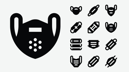 Surgical face masks and medical protection icons set