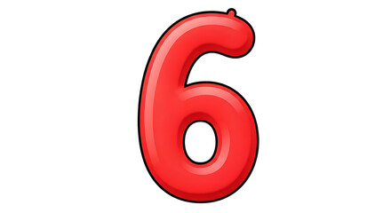 Bright Red Number 6 Balloon Illustration - Fun Celebration and Party Element