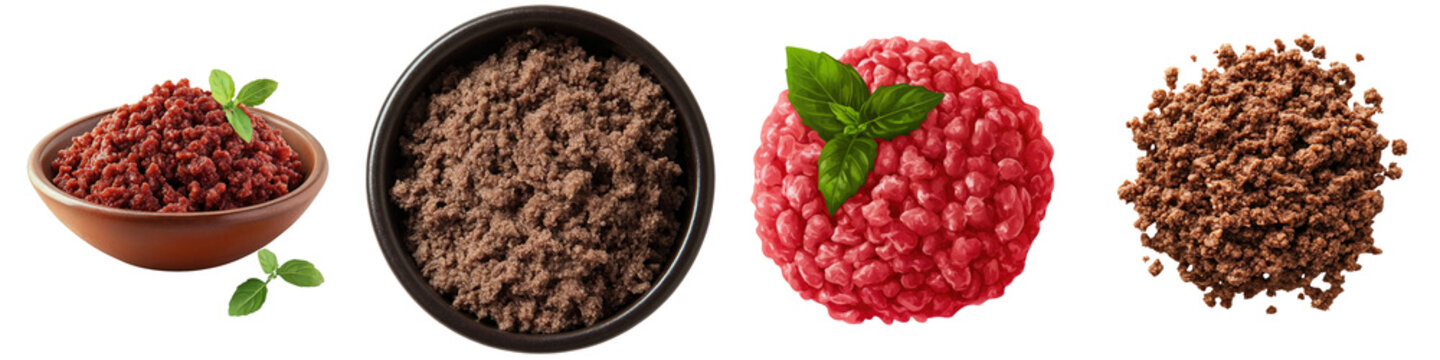 Ground beef &ndash; Beef that has been ground or minced commonly used in burgers tacos and sauces. Isolated on Clear White Background Highly Detailed 
