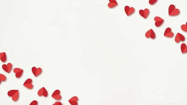 Red Paper Hearts Falling on White Background with Copy Space 3D Render