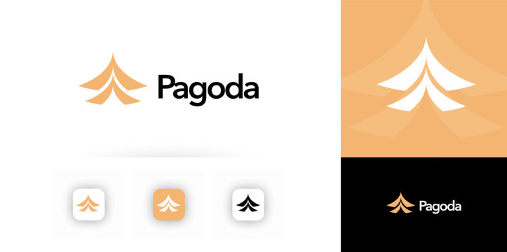 Pagoda Logo Japanese Temple Chinese Roof. China Gate Japan Building Home. Asian Oriental Heritage Korea City. Asia Kyoto Kiyomizu Tower Silhouette Minimal Logotype Symbol Sign. Vector Illustration