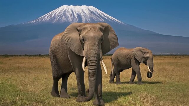 elephants in front of kilimanjaro