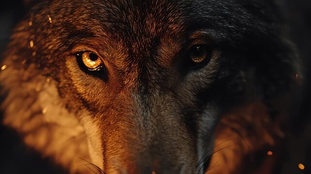 Intense Wolf fire eye close up portrait dramatic power