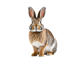 Obraz premium Brown and gray rabbit sitting upright with fluffy fur and long ears