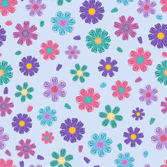 Seamless Cute Floral Pattern With Colorful Flowers