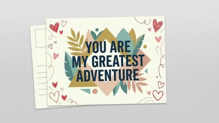 Romantic quote postcard animation with abstract geometric shapes
