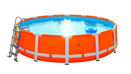 Orange above ground swimming pool isolated on transparent background
