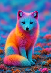 Obraz premium Vibrant fox in colorful landscape.