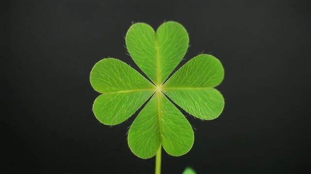 Green clover leaf isolated on dark background. with three-leaved shamrocks. St. Patrick's