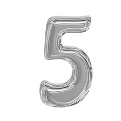 3d Silver balloon number five with reflective surface and celebratory mood