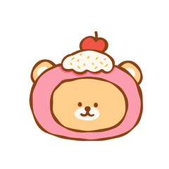 Fototapeta premium Cute bear face with whipped cream and cherry topping, playful kawaii dessert character expressing sweet joy