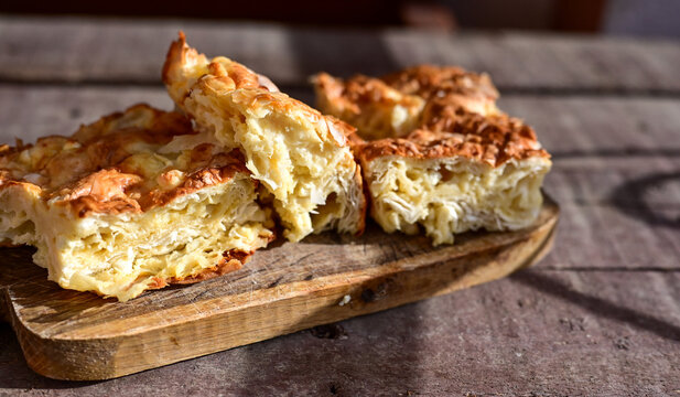 Bakery .Home made  cheese pie  with phyllo pastry and organic eggs. Bulgarian banitsa