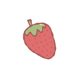 Cute red strawberry with green leaf and glossy highlight, playful hand drawn illustration evoking joy