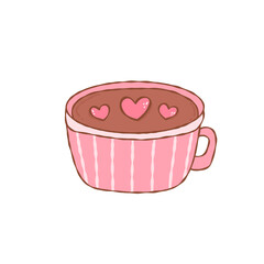 Pink cup of hot chocolate with heart marshmallows floating on warm froth, cozy romantic beverage scene