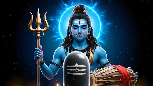 Divine Lord Shiva Mahadev with Trishula Lingam and Blue Aura