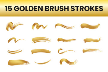 Fototapeta premium Gold paint brush stroke collection with metallic texture elements set