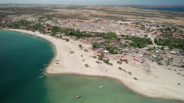 Panoramic aerial view of Punta Arena Araya beach, calm and serene atmosphere