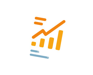Gráfico de barras y línea ascendente dibujado a mano, icono de crecimiento financiero con fondo transparente.