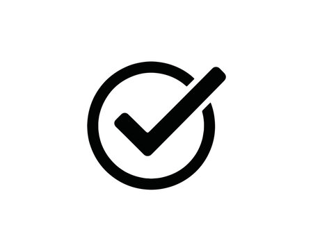 S&iacute;mbolo de marca de verificaci&oacute;n negra dentro de un c&iacute;rculo, icono minimalista para confirmar o aceptar tareas.