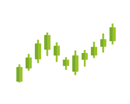 Gr&aacute;fico de velas japonesas verde ascendente sobre fondo transparente, ilustraci&oacute;n de an&aacute;lisis financiero y burs&aacute;til.