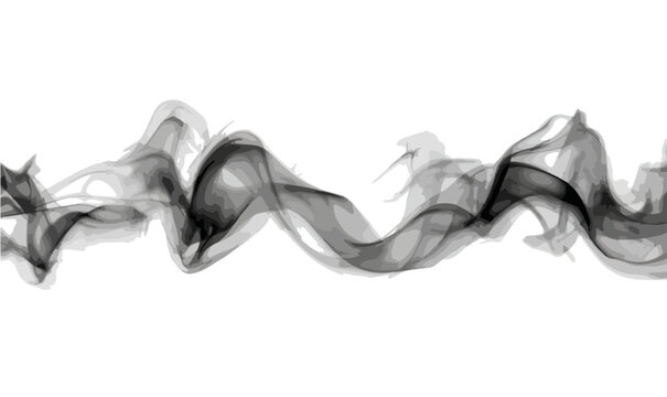 Onda de humo negro y et&eacute;reo con fondo blanco, ideal para superposici&oacute;n o dise&ntilde;o gr&aacute;fico.