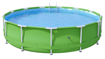 Green inflatable swimming pool isolated on transparent background