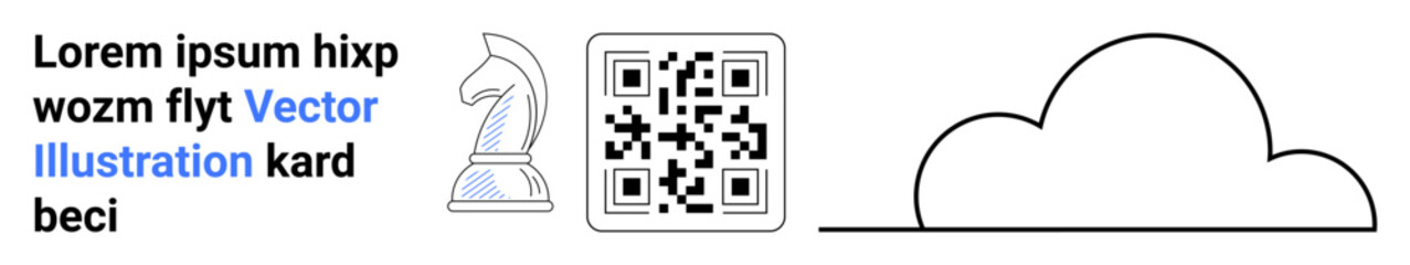 Artificial intelligence, digital marketing, data storage, tech strategy, innovation, branding design. QR code, knight and cloud outline with placeholder text. AI and digital marketing visuals