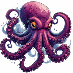 illustration of a purple octopus silhouette on a white background designed with floral butterfly patterns and carnival masquerade mask ornaments for a nature inspired tattoo or festival art