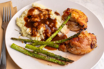 barbecue chicken thighs  with mashed potatoes