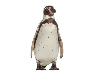 Fototapeta premium Penguin standing upright with mottled brown and white plumage