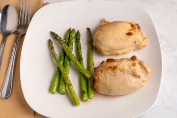 chicken thighs derved with asparagus
