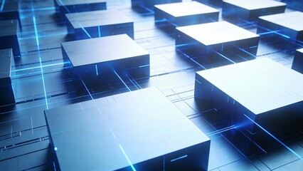 Abstract digital cubes with glowing lines