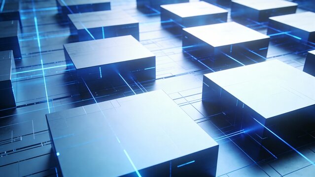 Abstract digital cubes with glowing lines - Powered by Adobe